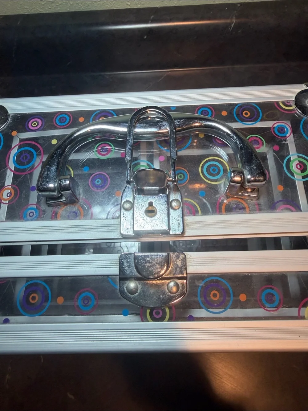 Tiered Caboodles Clear Acrylic Makeup Train Case circle multicolor